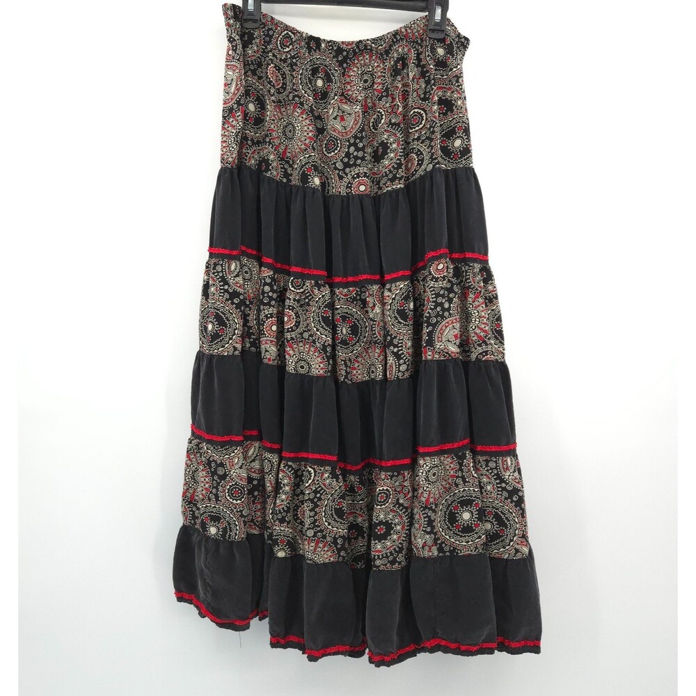 Vintage Ropa maxi skirt Boho A-line tiered Size L gyspy western elastic waist‎